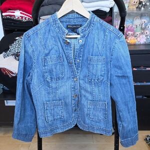 Petite Sophisticate Women's Blue Denim Jacket with Patch Pockets
